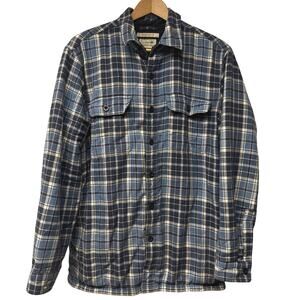 LL Bean Shirt Mens Medium Blue Plaid Flannel Fleece Lined Shacket Chore Barn